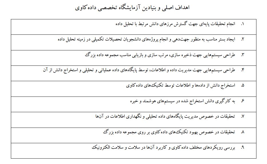 اهداف اصلی و بنیادین آزمایشگاه تخصصی داده کاوی